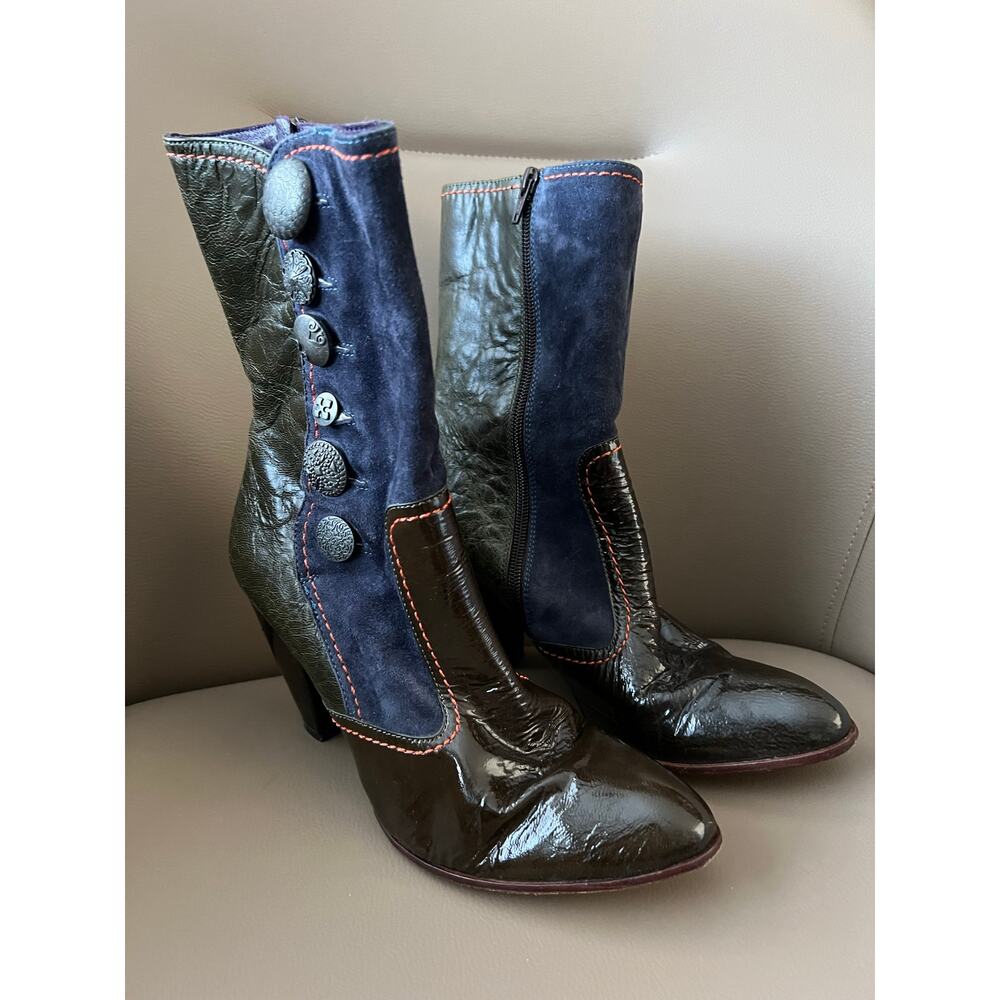 VTG True Relgion Boots Sz 8.5 Patent Y2K Purple Brown Victorian 2000s Suede Boho - Picture 3 of 11